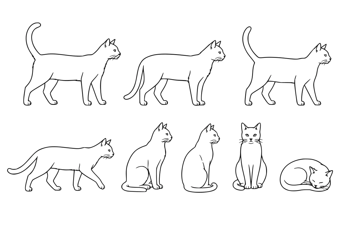 Cat entourage SVG set shown as a rendered representative vector-output preview