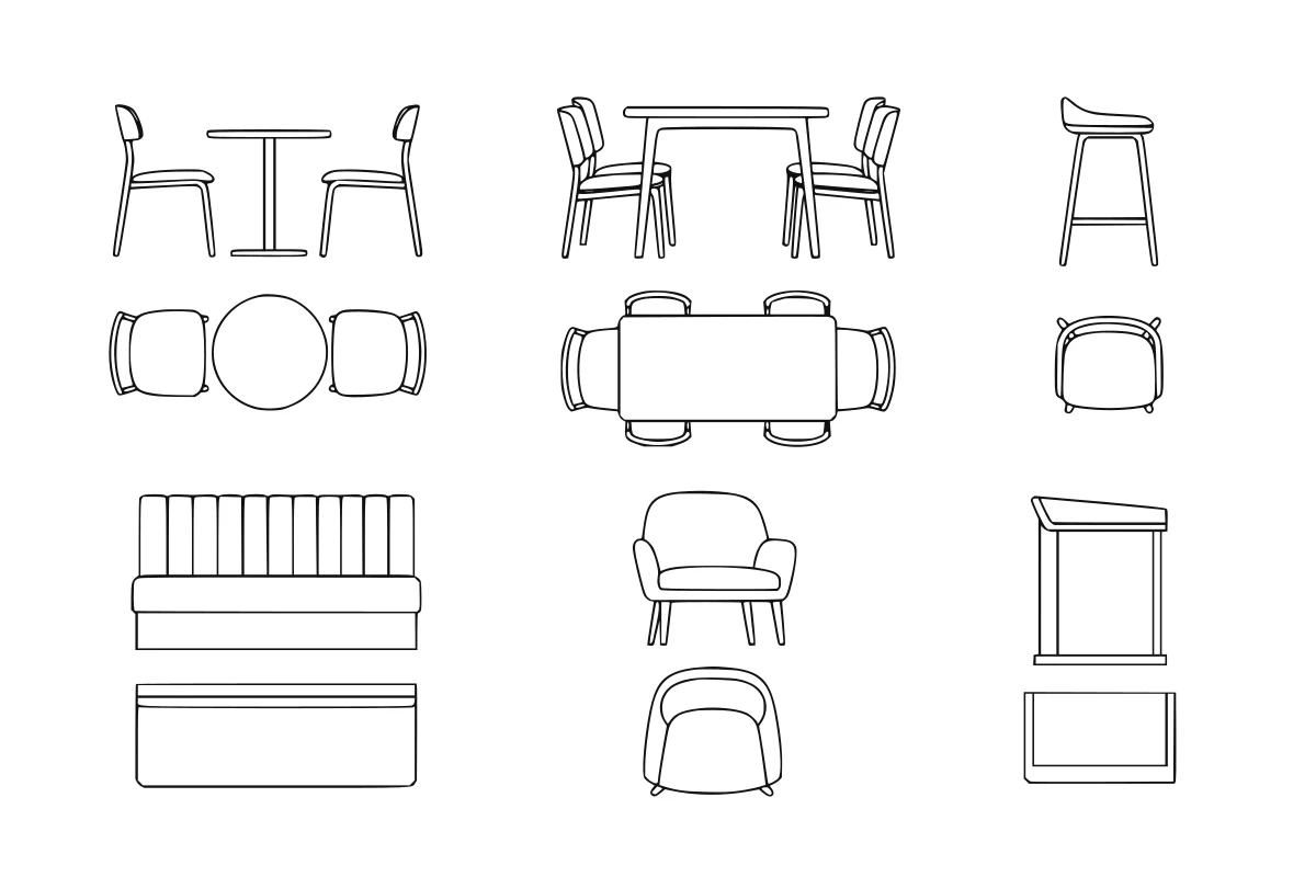 Hospitality furniture SVG set shown as a rendered representative vector-output preview