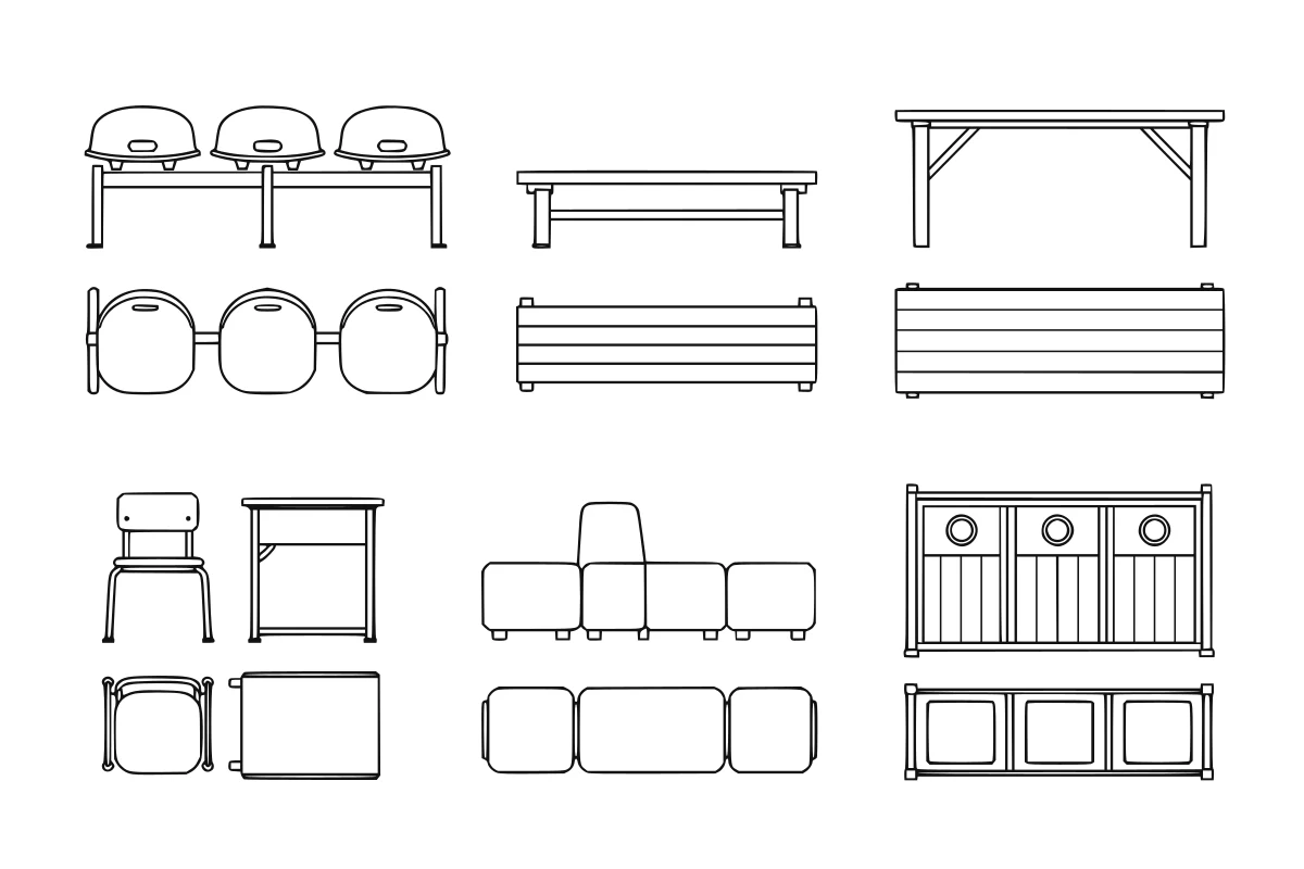 Public-space furniture SVG set shown as a rendered representative vector-output preview
