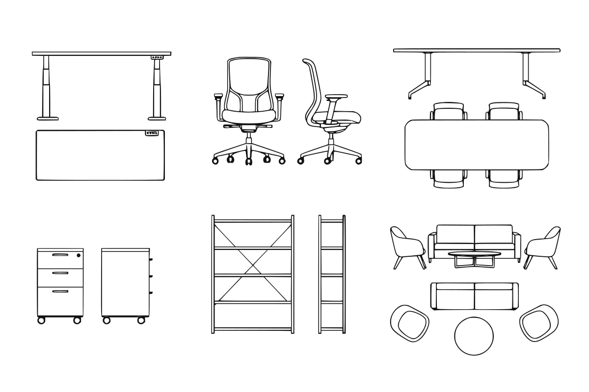 Workplace furniture SVG set shown as a rendered representative vector-output preview